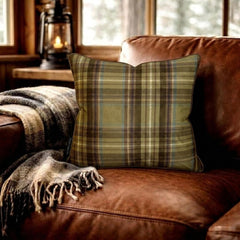 Plaidscape Olive - Green Velvet Winter Plaid  Throw Cushion Cover