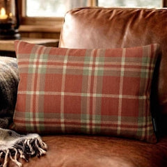 Plaidflow Terracotta - Red Velvet Winter Plaid Lumbar Cushion Cover