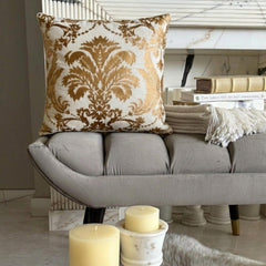 Gold Festive - White Velvet Throw Pillow Cover