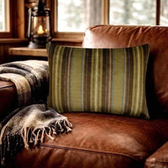 Linear Stripe Olive - Green Velvet Striped Oblong Lumbar Cushion Cover