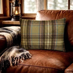 Plaidflow Olive - Green Velvet Winter Plaid Lumbar Cushion Cover