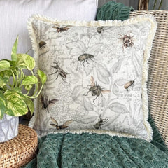 Crawling Terrors - Beige Cotton Spookys Decorative Throw Cushion Cover