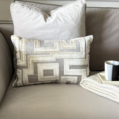 Ivory Velvet Lumbar Cushion Cover - Oat Maze
