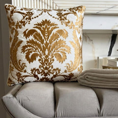 Gold Festive - White Velvet Throw Pillow Cover