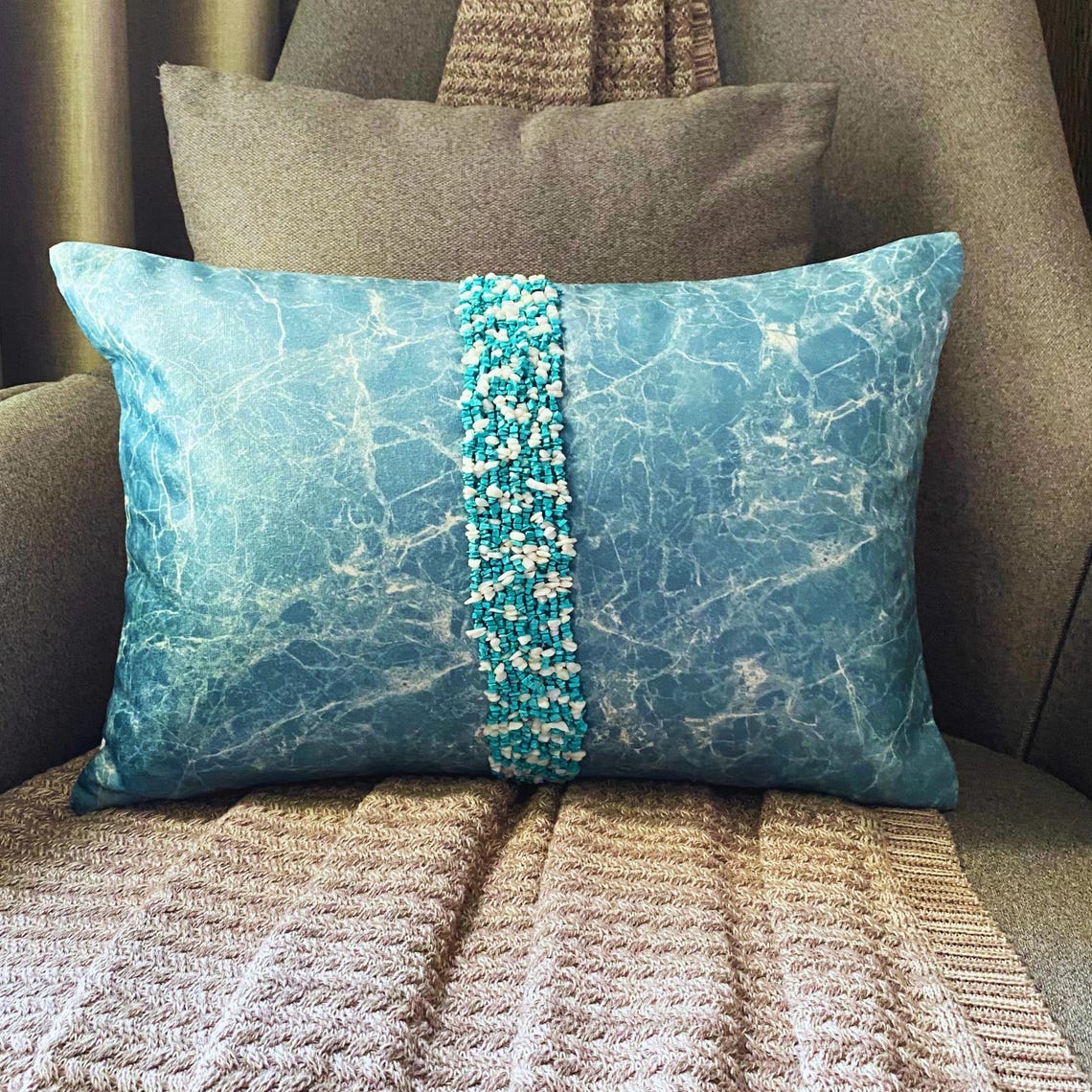 Turquoise Touchstones Lumbar Cushion Cover