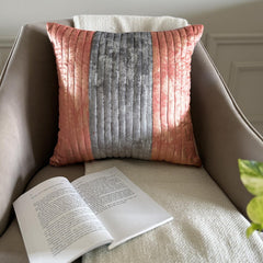 Peach Dusk - Peach & Grey Velvet Decorative Euro Sham