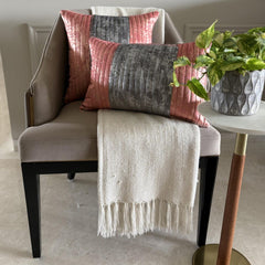 Peach Dusk - Peach & Grey Velvet Throw Cushion Cover