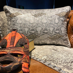 Animal Silver - Silver Faux Leather Lumbar Cushion Cover