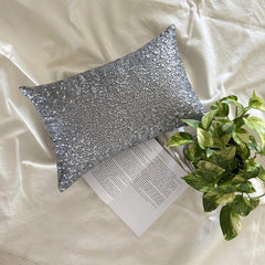Glinting Glamour - Silver & Gray Silk Lumbar Cushion Cover