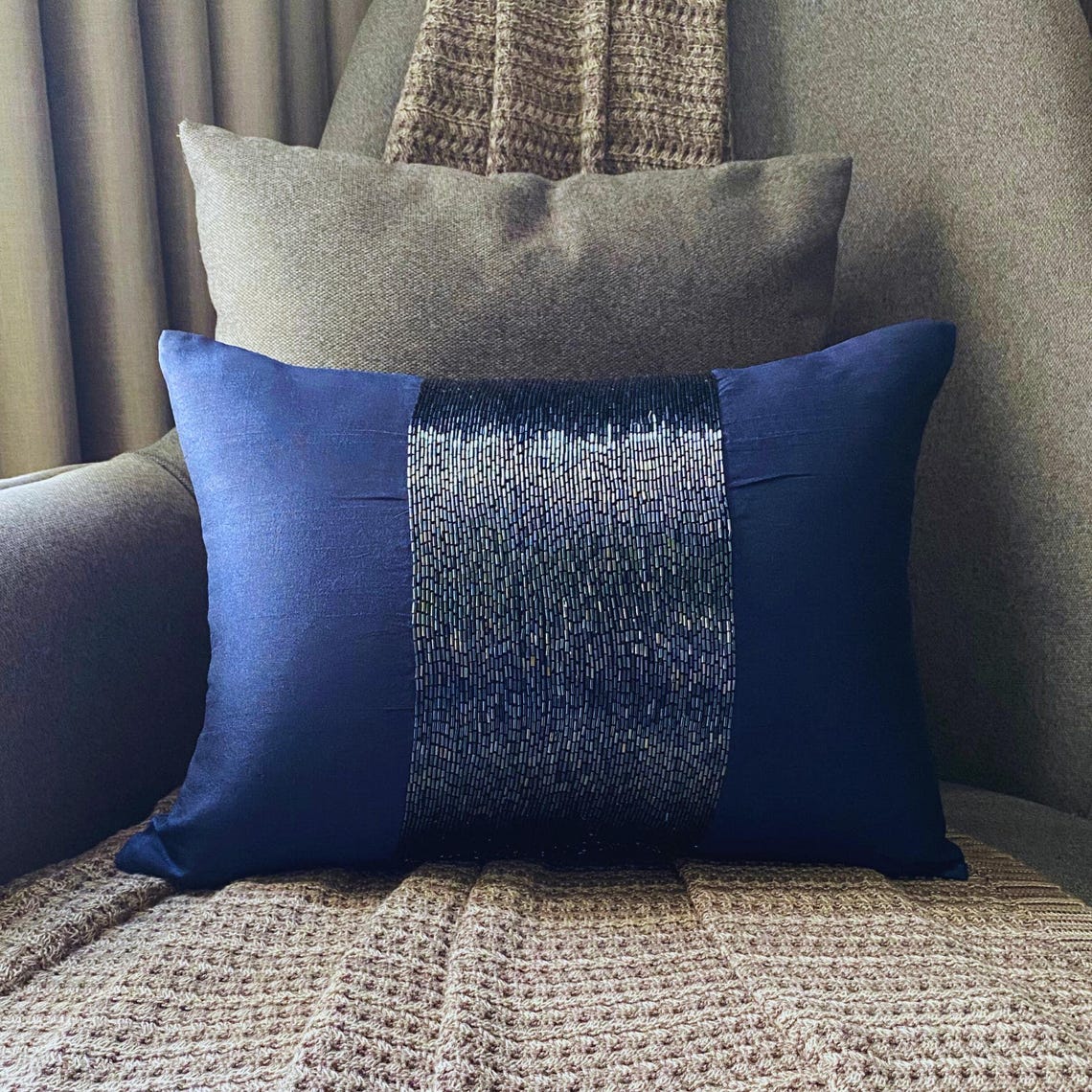 Striking Navy - Art Silk Blue Decorative Lumbar Pillow Cover