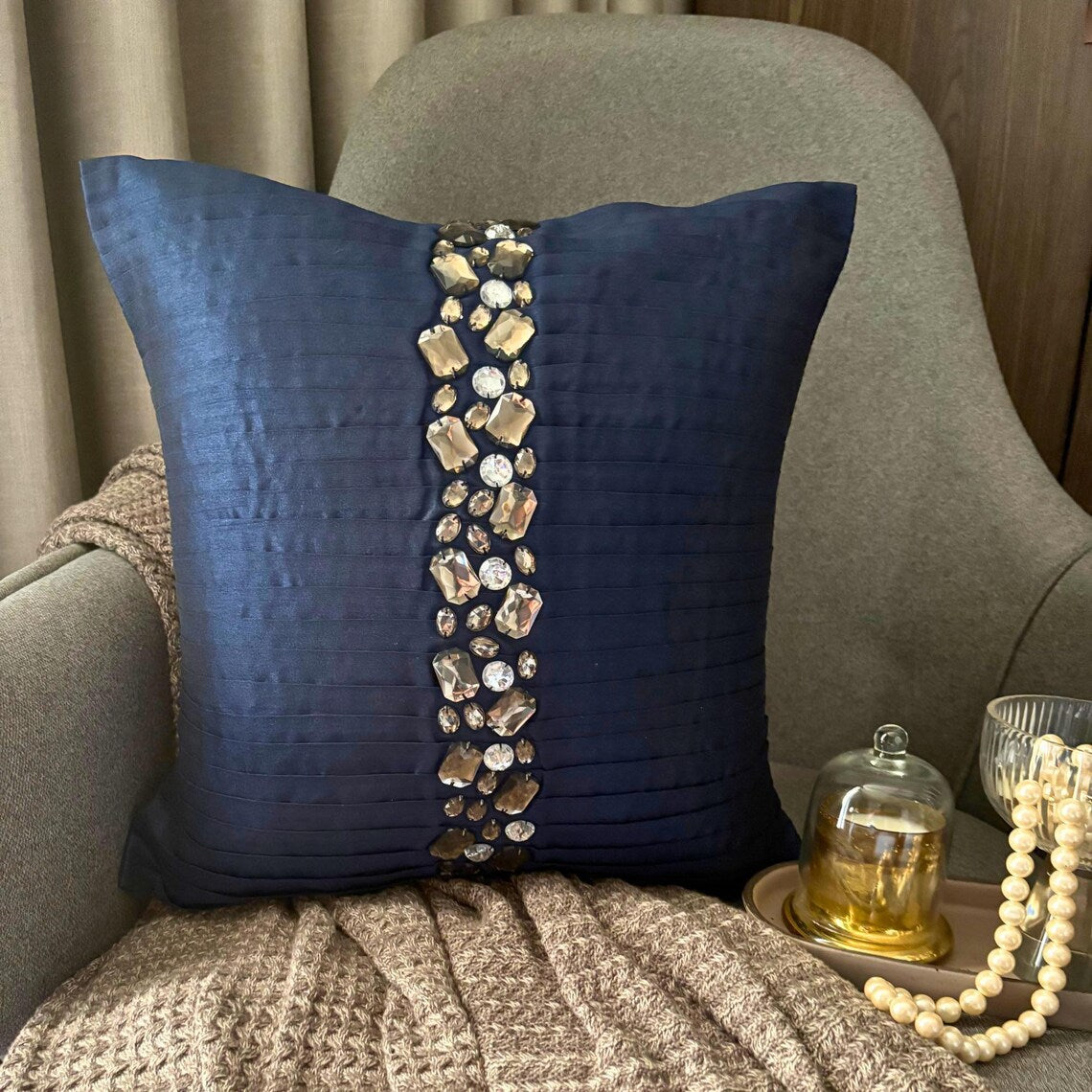 Navy Blue Crystals Euro Sham