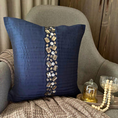 Navy Blue Crystals - Navy Blue Art Silk Decorative Euro Sham