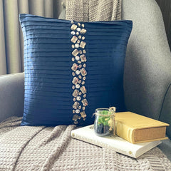 Navy Blue Crystals - Navy Blue Art Silk Decorative Euro Sham