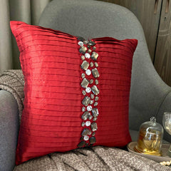 Deep Red Crystals - Red Art Silk Throw Pillow Cover