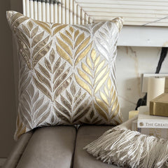 Foil Maple - Gold Faux Leather Throw Pillow Cover