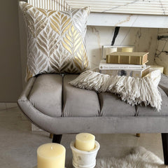 Foil Maple - Gold Faux Leather Throw Pillow Cover