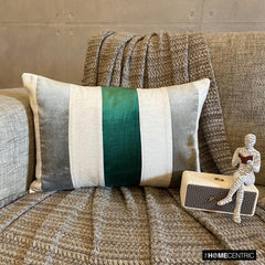 Swathe Emerald - Green Velvet & Linen Lumbar Pillow Cover