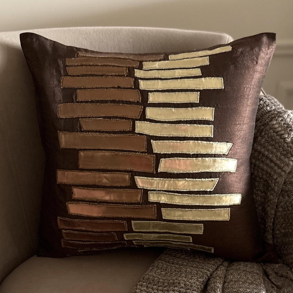 Metallic Ladder - Brown Art Silk Decorative Euro Sham