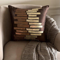 Metallic Ladder - Brown Art Silk Throw Pillow Cover