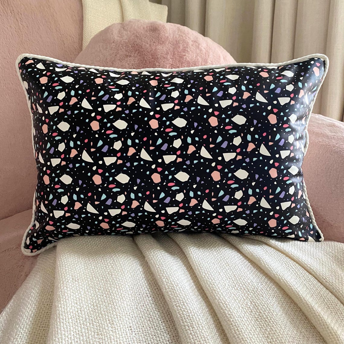Terrazo Fun Black Lumbar Pillow Cover
