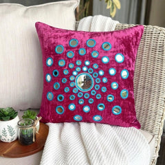 Circle Of Images - Fuchsia Pink Velvet Decorative Euro Sham