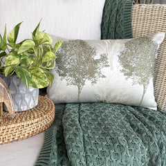Green Jacquard Lumbar Cushion Cover - Misty Evergreen