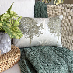 Green Jacquard Lumbar Cushion Cover - Misty Evergreen
