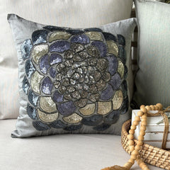 Silver Wildflower - Silver Art Silk Decorative Euro Sham