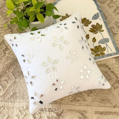 Floral Lake - White Cotton Canvas Decorative Euro Sham