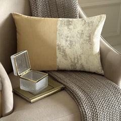 Gold Glint - Beige Suede Lumbar Cushion Cover