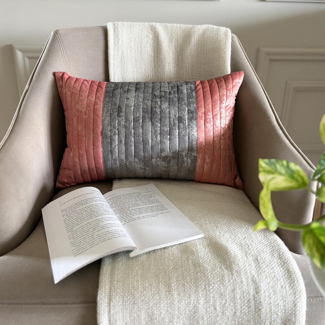 Peach Path Lumbar Pillow Cover