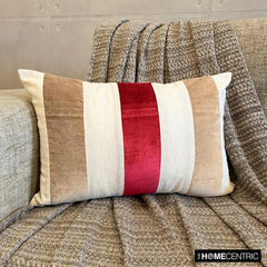 Swathe Cranberry - Red Linen & Velvet Lumbar Pillow Cover