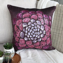 Pink Wildflower - Plum Art Silk Decorative Euro Sham