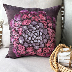Pink Wildflower - Plum Art Silk Throw Pillow Cover