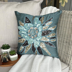 Centerpiece - Teal Blue Art Silk Decorative Euro Sham