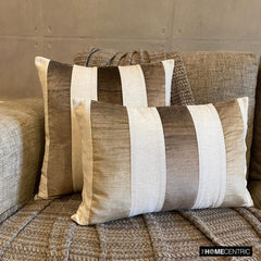 Swathe Beige - Beige Velvet & Linen Lumbar Pillow Cover