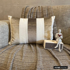 Swathe Beige - Beige Velvet & Linen Lumbar Pillow Cover