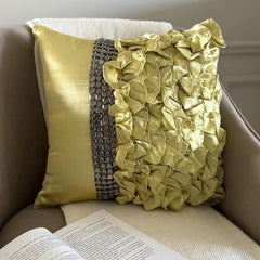 Diamonds And Ruffles - Green Satin Decorative Euro Sham