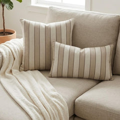 Beige Terra Stripe Lumbar Cushion Cover
