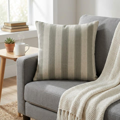 Taupe Linen Lumbar Cushion Cover - Taupe Terra Stripes Lumbar