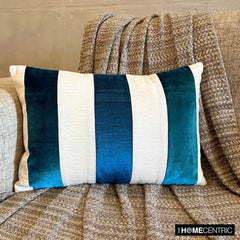 Swathe Teal - Blue Velvet & Linen Lumbar Pillow Cover