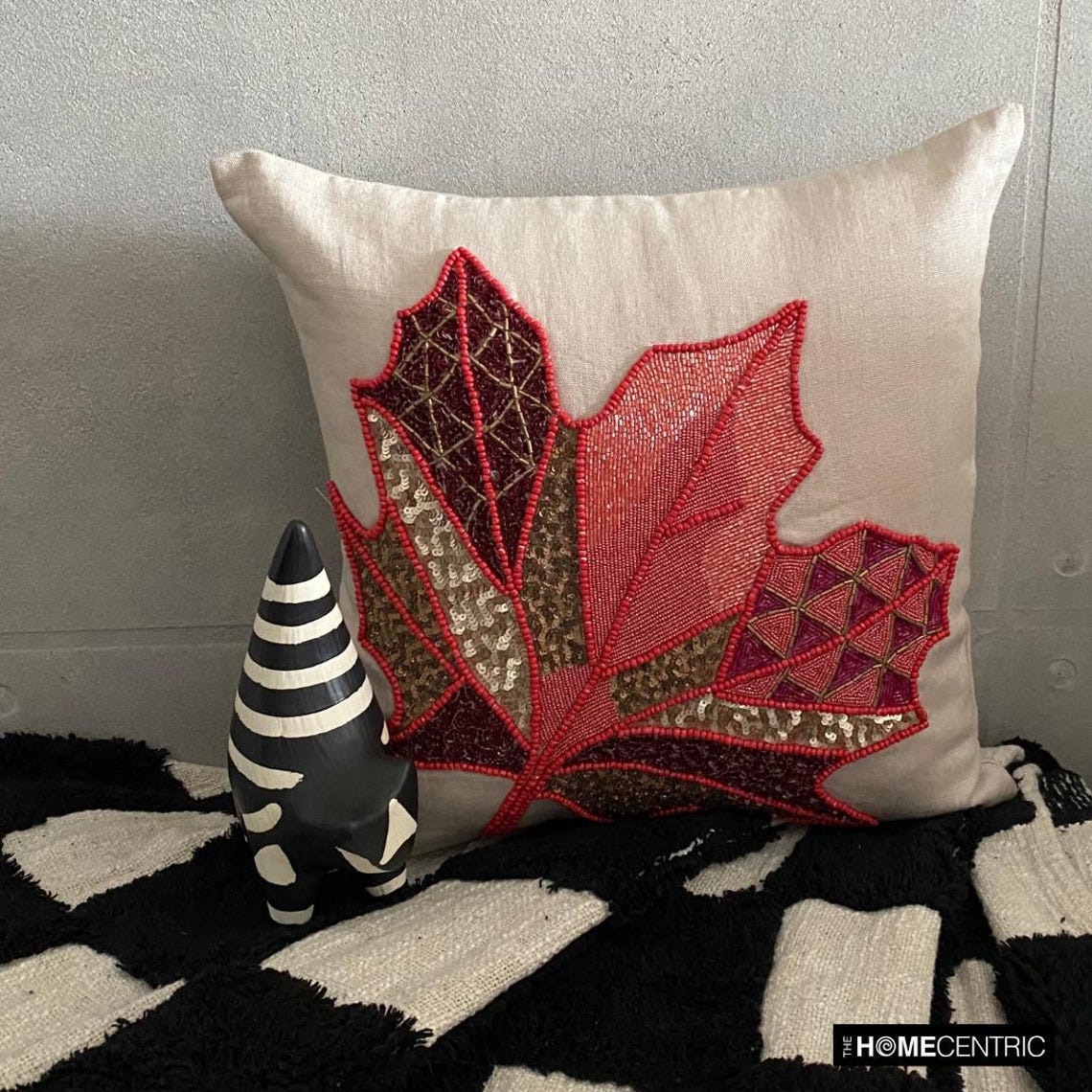 Changing Maple Red & Beige Throw Pillow Cover
