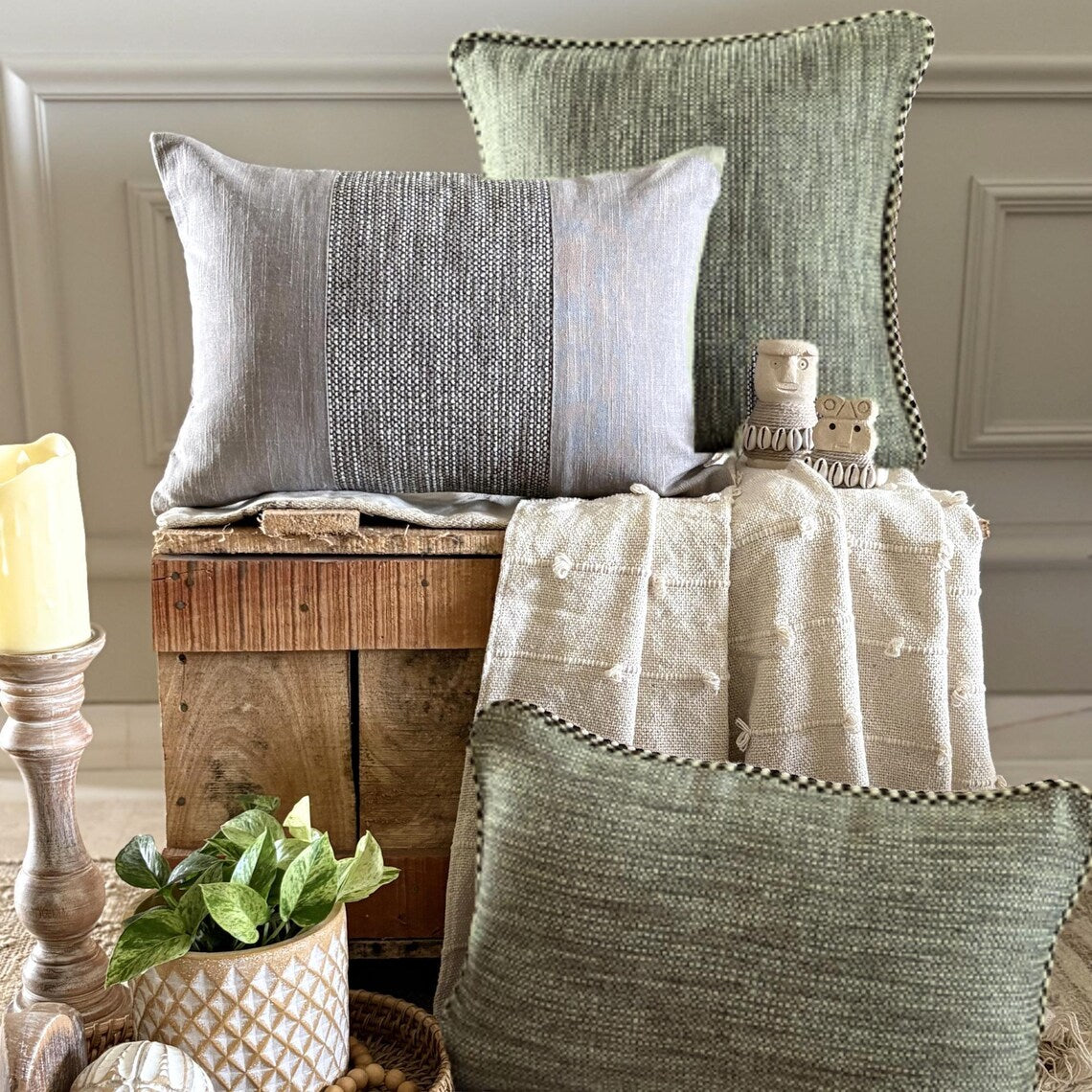 Sage Jute Throw Cushion Cover