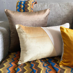 Velutinous Beige - Beige Velvet & Linen Lumbar Pillow Cover