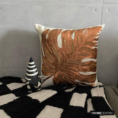 Autumn Maple - Copper & Orange Linen Fall Maple Leaf Throw Cushion Cover