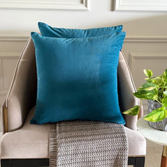 Peacock Plain Velvet Throw Cushion Cover - Peacock Velvet