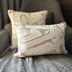 Abstract Drift - Ivory Velvet  Lumbar Cushion Cover