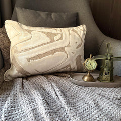 Abstract Drift - Ivory Velvet  Lumbar Cushion Cover