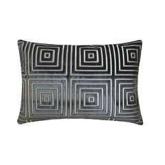 Charcoal Gray Velvet Lumbar Cushion Cover - Obsidian Grid Lumbar