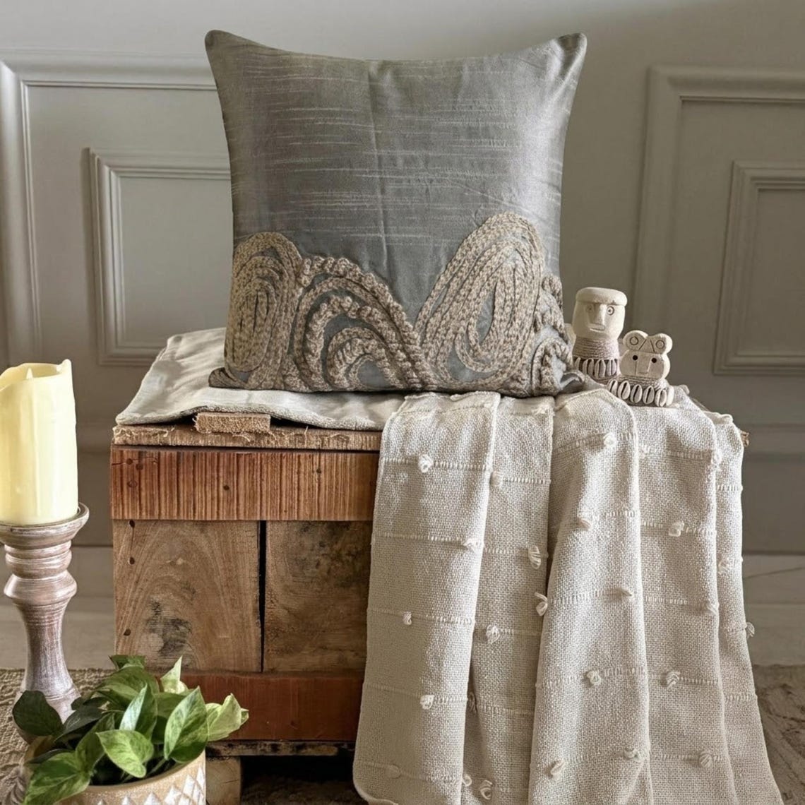 Silver Jute Pillow Cover